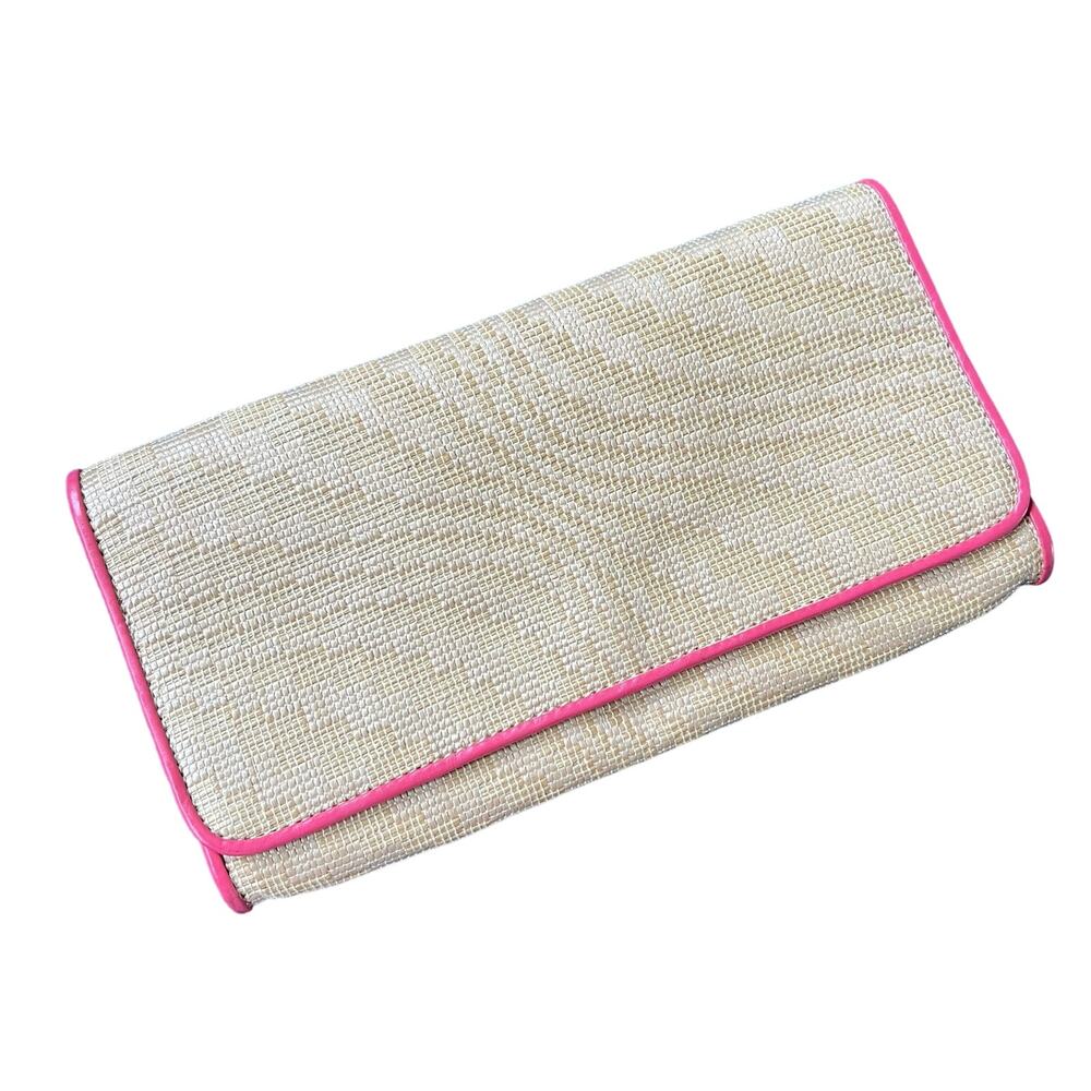 Cole Haan Genevieve Straw Unit Clutch Bag Natural Woven Straw Pink